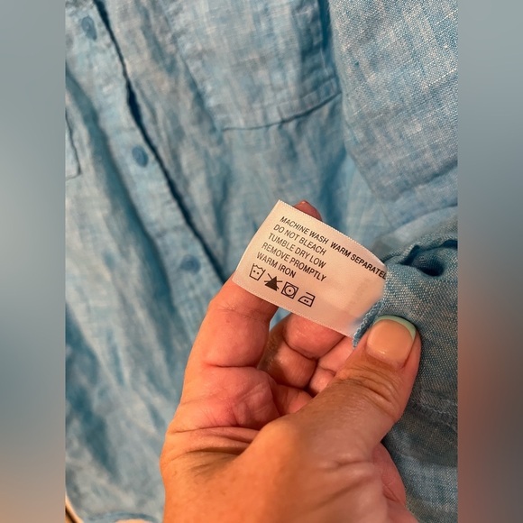 Orvis Teal Blue Linen Cuffed Sleeve Button Down Shirt, Size Medium - Picture 7 of 10